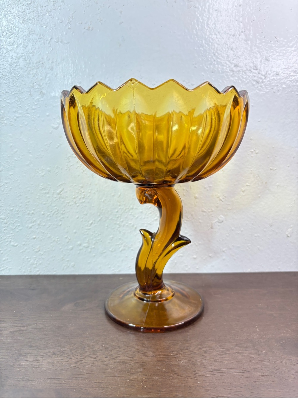 Vintage Indiana Glass Amber Lotus Blossom Pedestal Compote